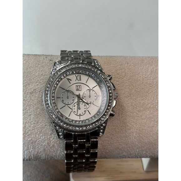 Women's NY&C Chronograph Watch Silver-Tone Stainless Steel Crystal-Accented Beze - Picture 2 of 7
